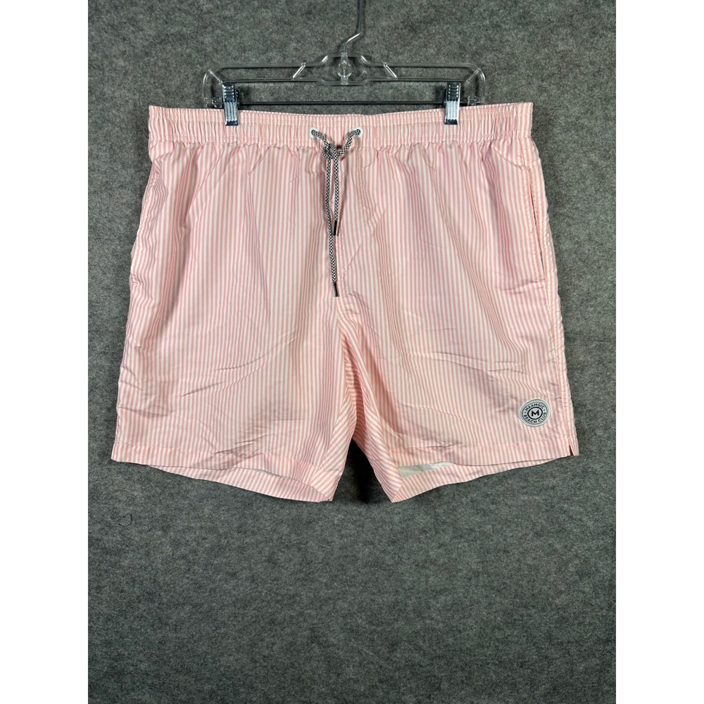 Maamgic Mens XXL Swim Trunks Pink White‎ Striped Drawstring Beach Shorts
